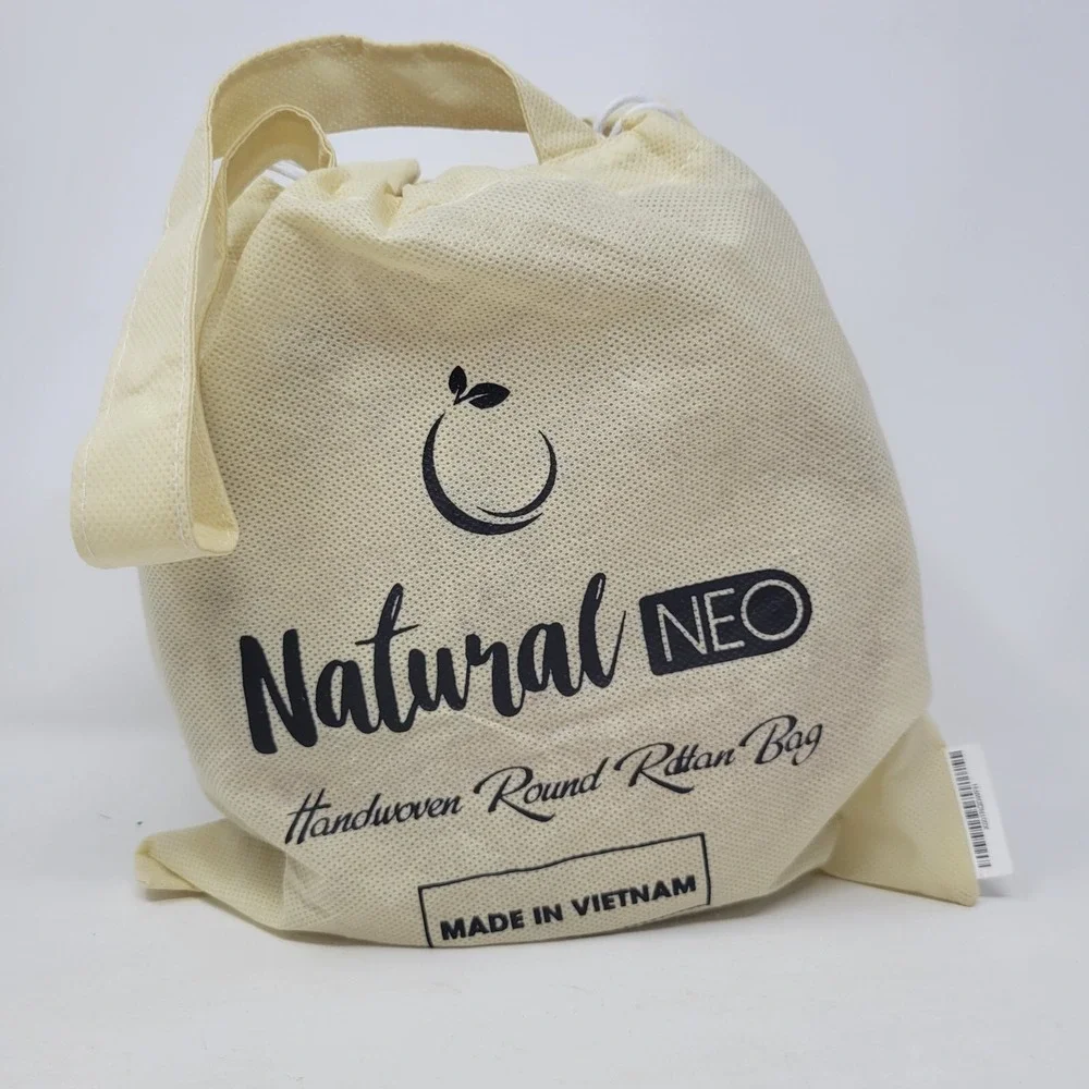 Natural NEO Handwoven Round Rattan‎ Bag Shoulder Straps Handmade Vietnam